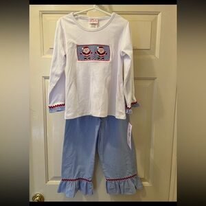 NWT Stellybelly
Smocked Set With Embroidered Santa's
& Gingham Ruffled
Pants-5